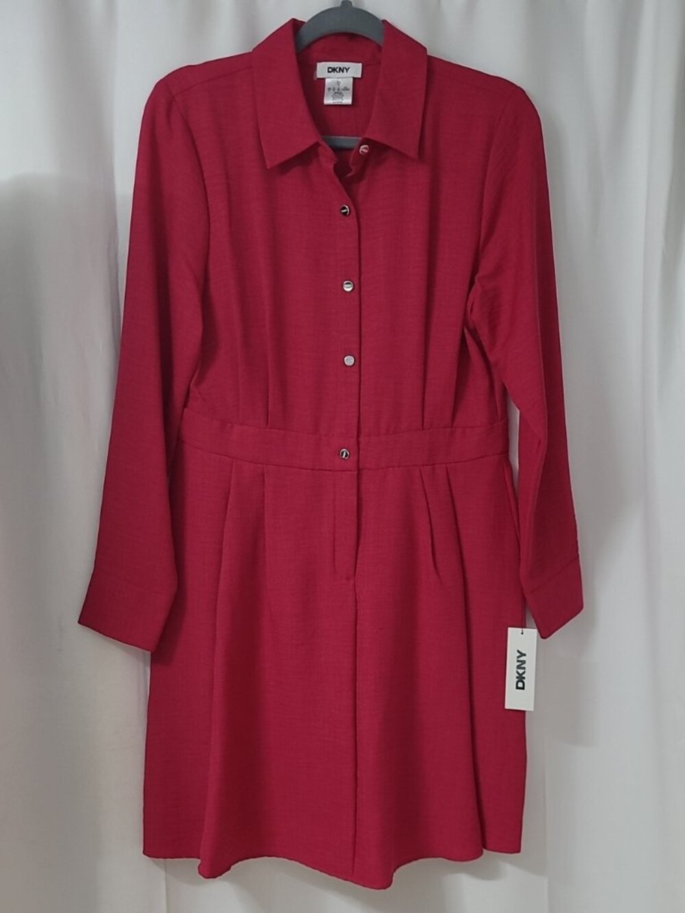 NWT DKNY raspberry pink long-sleeve shirt dress
